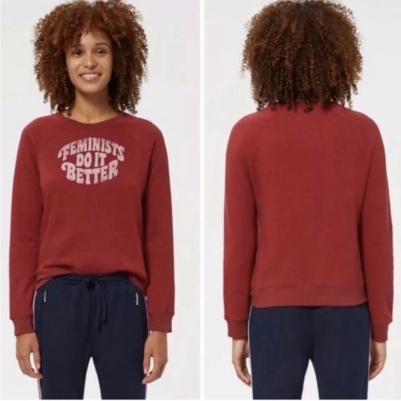 REBECCA MINKOFF Feminists Do It Better sweatshirt XS dark red and white - Picture 13 of 13